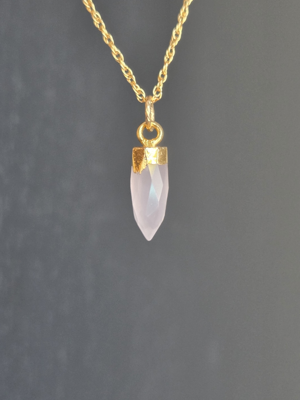 14k Gold Plated Delicate Necklace Pink Quartz Faceted Pendulum Pendant
